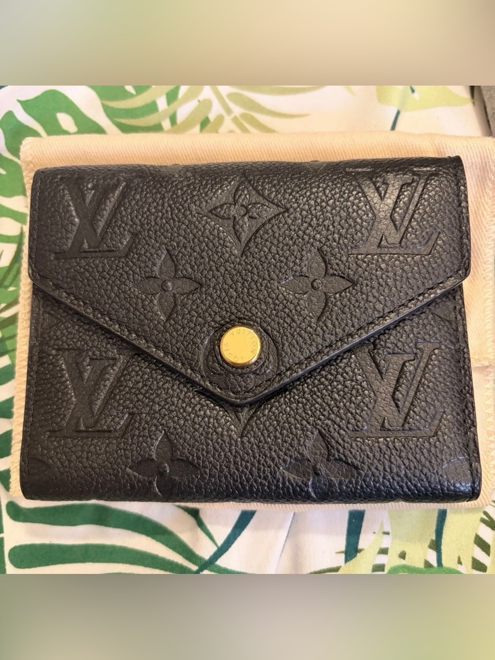 Louis Vuitton Black Monogram Envelope Wallet with Gold Button